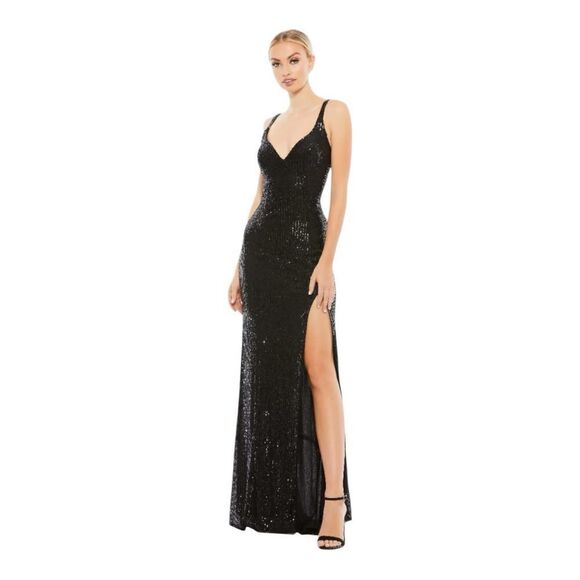 Mac Duggal NWT 26443 Black Fully Sequined Scoop Back Gown in Size 12 - Picture 1 of 9